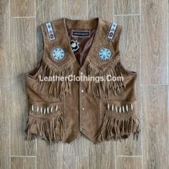 Cowgirl Western Vest Brown Suede American Indian