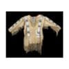Women's fringed suede war shirt with geometric beadwork and long hem fringe