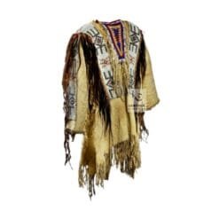 Women’s suede western fringe war shirt with geometric beadwork detailing