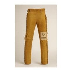 Woman's Brown Suede Leather Western Pant With Beads And Fringes MSP23B Backside