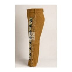 Woman's Brown Suede Leather Western Pant With Beads And Fringes MSP23B Side view