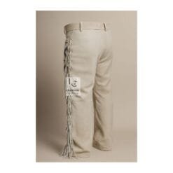 Woman's Gray Suede Leather Western Pant With Beads And Fringes WSP23