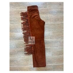 Woman's Rusty Brown Western Pant Native Indian Suede Leather Fringes Pant WSP13B - Backside