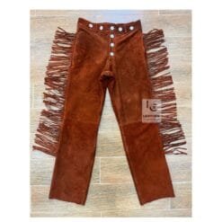 Woman's Rusty Brown Western Pant Native Indian Suede Leather Fringes Pant WSP13B