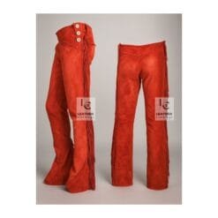 Woman's Western Red Suede Leather Fringes Pant WSP19E