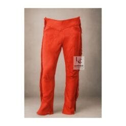 Woman's Western Red Suede Leather Fringes Pant WSP19E Back Side