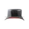 Black leather top hat with red lining and classic handcrafted design