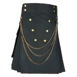 Men's Black Scottish Utility Cotton Kilt - Deluxe Chained | MUK5