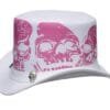 White top hat with pink skull artwork and gothic alternative design