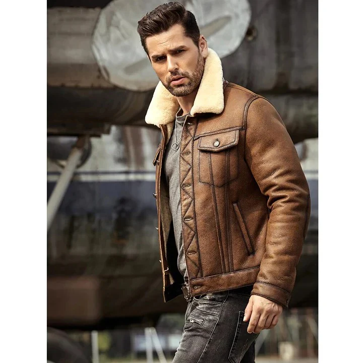B-3 Sheepskin Leather Bomber Jacket | MSJ21 - Image 2