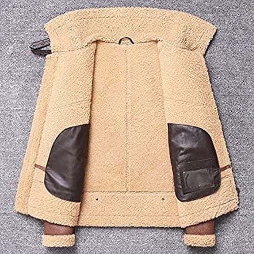 Men's Genuine Leather Shearling Bomber Aviator Jacket Sheepskin Coat | MSJ1 - Image 3