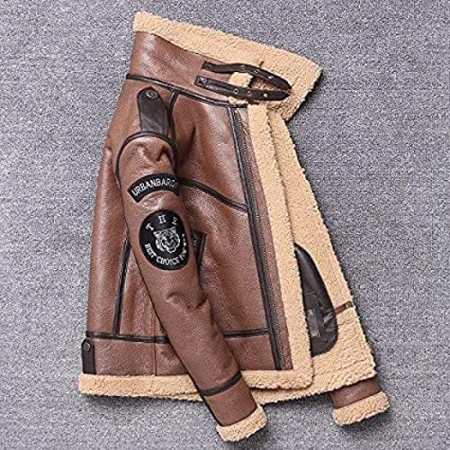 Men's Genuine Leather Shearling Bomber Aviator Jacket Sheepskin Coat | MSJ1 - Image 2