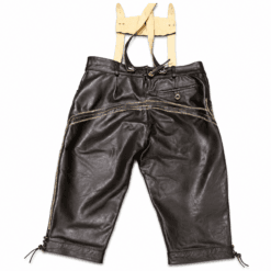 Men's Black Embroidered Lederhosen handcrafted from genuine goat leather with antique beige Bavarian embroidery