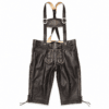 Men's Black Embroidered Lederhosen handcrafted from genuine goat leather with antique beige Bavarian embroidery