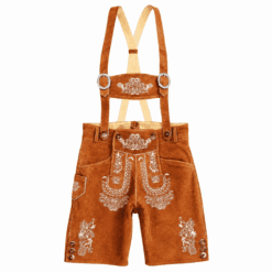 Trachten Short Lederhosen Real Shaded Brown with beige floral embroidery and adjustable suspenders