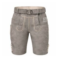 Men’s Grey Leather Lederhosen featuring floral embroidery