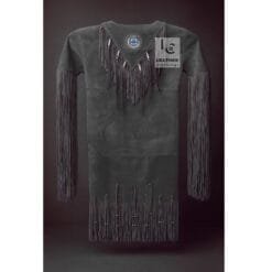 Black Fringe Suede Dress Womens - Handmade Western Boho Cowgirl Festival Outfit