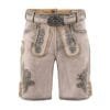 Bavarian Lederhosen for Men in light stone grey genuine leather with charcoal grey embroidery for Oktoberfest