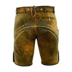 Back view of Men's Vintage Rustic Lederhosen with traditional rear embroidery