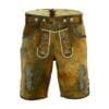 Men's Vintage Rustic Lederhosen in rustic brown genuine leather with grey Bavarian embroidery