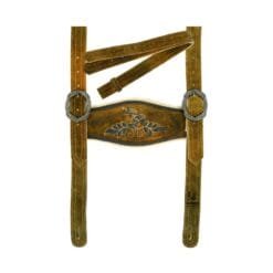 Matching leather suspenders with embroidered chest panel for Men's Vintage Rustic Lederhosen
