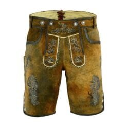 Men's Vintage Rustic Lederhosen in rustic brown genuine leather with grey Bavarian embroidery
