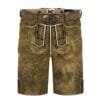 Men's Brown Traditional Lederhosen handcrafted from genuine leather with Bavarian embroidery and leather belt