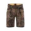 Men's Bavarian leather lederhosen in distressed brown leather with antique grey floral embroidery and vintage belt