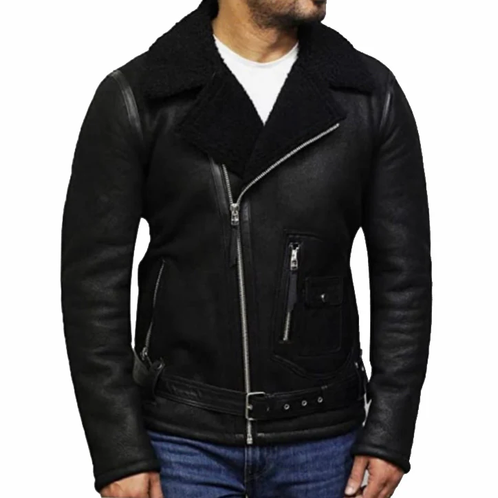 Men's Shearling Bomber Jackets - Aviator Jacket | MSJ32 - Image 3