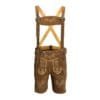 Authentic Men's Bavarian Lederhosen in rustic brown genuine leather with beige floral embroidery and suspenders