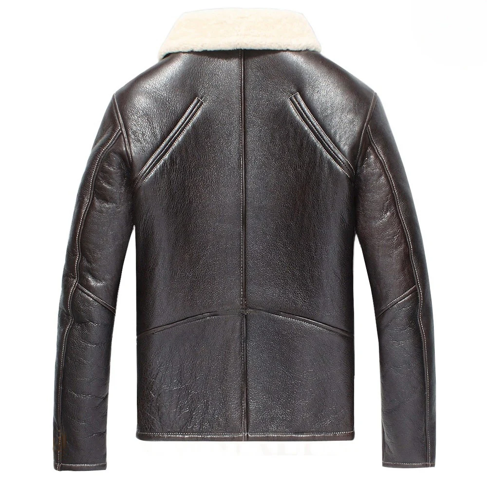 Men's Dark Brown Shearling Leather Aviator Jacket