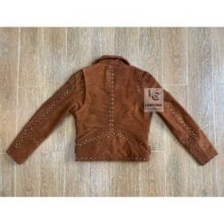 Women's Western Cowgirl Brown Suede Short Jacket With Rivets WSJ18B