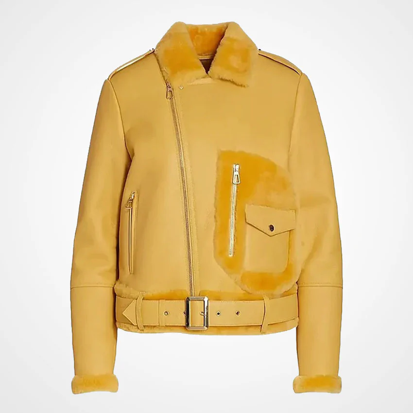Genuine Leather Shearling Jacket Women - Moto Jacket