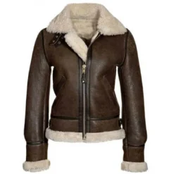 Womens Brown Shearling Aviator Jacket 