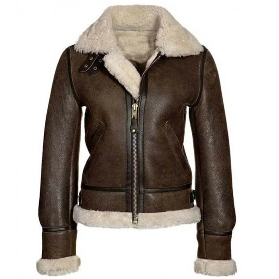 Womens Brown Shearling Aviator Jacket