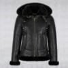 Womens Shearling Leather Jacket - B3 Bomber Jacket - Hooded Jacket
