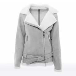 Women's Grey Suede Shearling Jacket