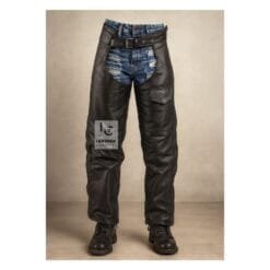 Black Leather Assless Chaps with Side Zipper