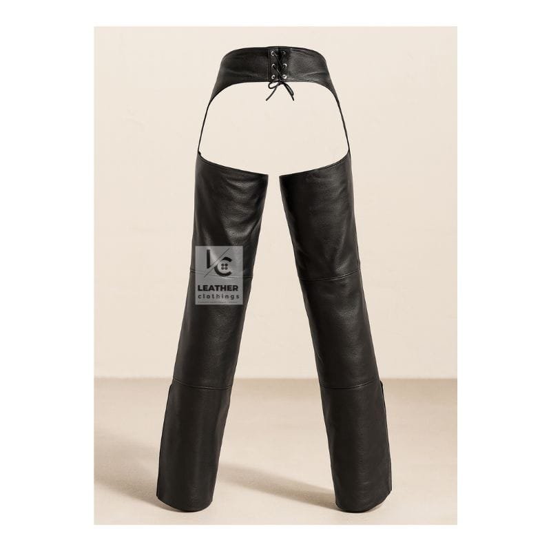 Black Assless Leather Chaps With Purple Piping
