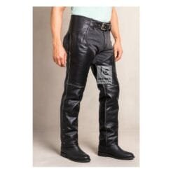 Black Leather Motorcycle Chaps for Mens