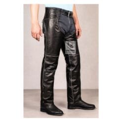 Black Leather Motorcycle Chaps for Mens