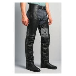Black Leather Motorcycle Chaps for Mens