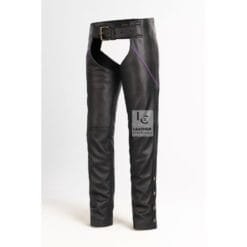 Black Assless Leather Chaps With Purple Piping