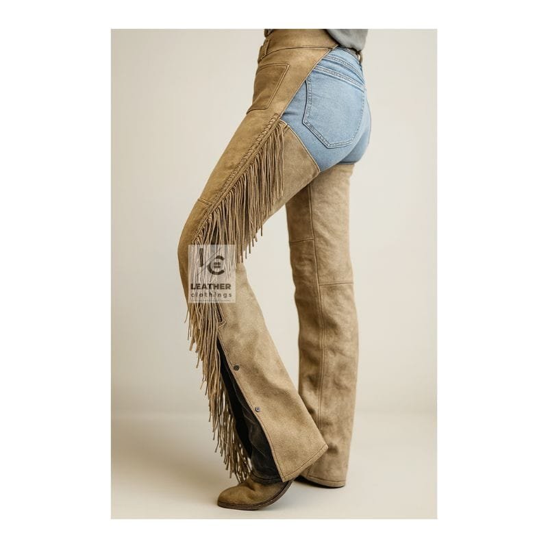 Distressed Brown Leather Motorcycle Chaps for Women's
