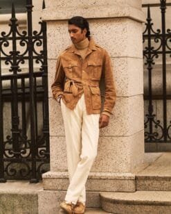 Men's Premium Suede Safari Jacket with Waist Belt | MSBJ2
