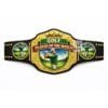 Custom golf Player of the Match belt with real leather strap and gold metal plates