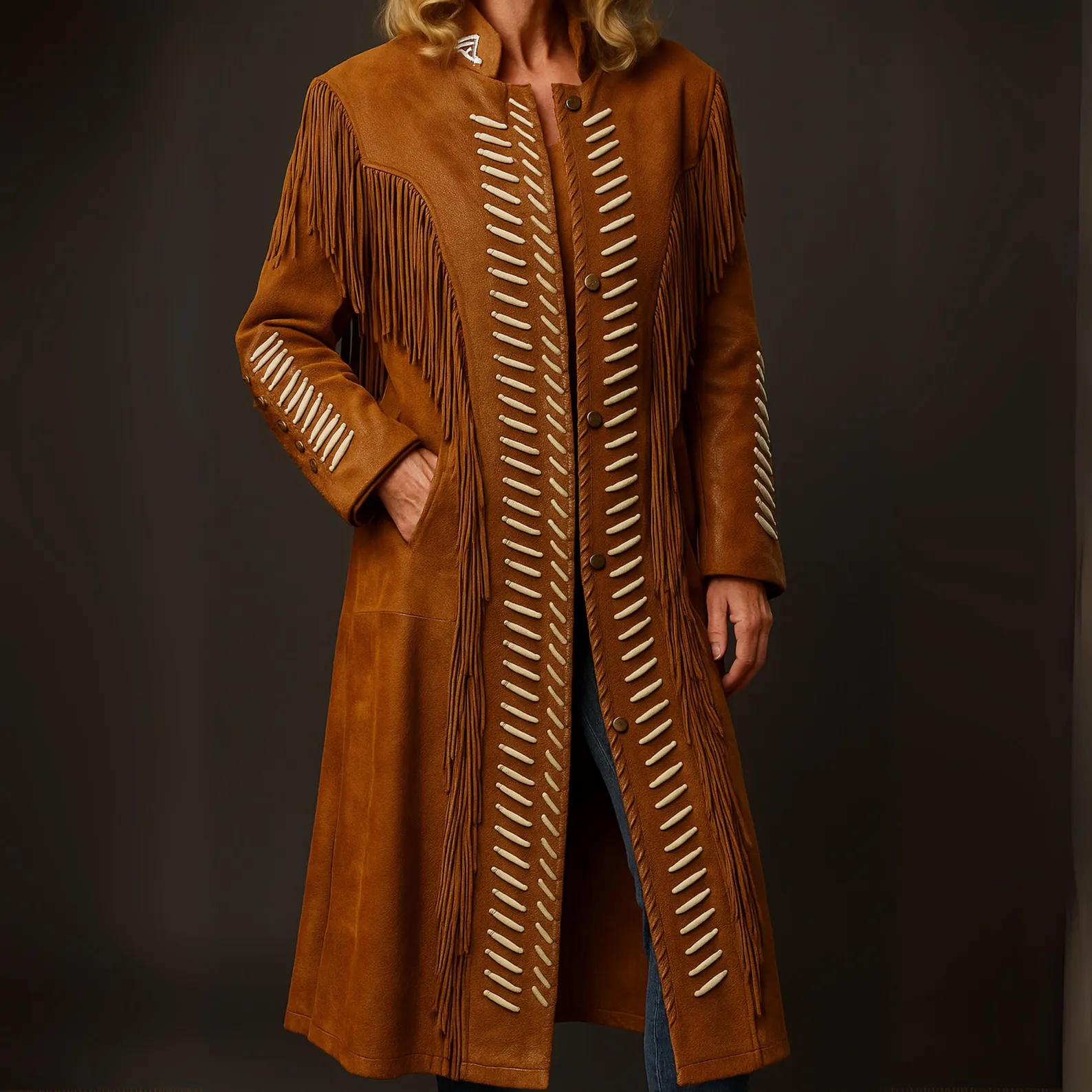 Handmade Suede Fringe Duster Coat