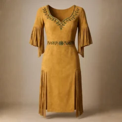 Handmade Embroidered Suede Fringe Dress