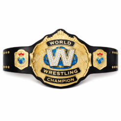 Premium replica world wrestling championship belt with black leather strap and gold plates