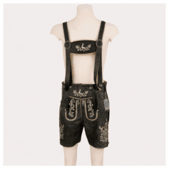 Bavarian Style Lederhosen Men in Chic Black with embroidered stag design, adjustable suspenders, and traditional black leather finish